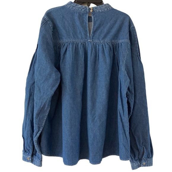 Unsubscribed Denim Pintuck Detailed Cotton Blouse Top NWT - Picture 9 of 10